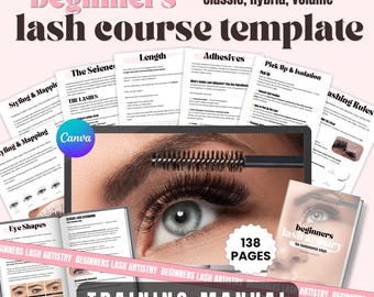 Manuel de cours artistique pour les cils pour débutants | Classique, hybride, volume (modèle modifiable en téléchargement numérique)
