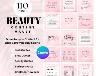 Lash & Brow Social Media Posts | Salon Marketing Canva Templates (110 Total)
