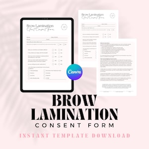 Brow Lamination Consent Form Template | Salon Waiver & Aftercare (Canva Editable)