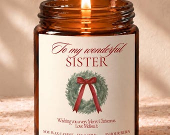 Personalised Wonderful Sister Christmas Candle Gift