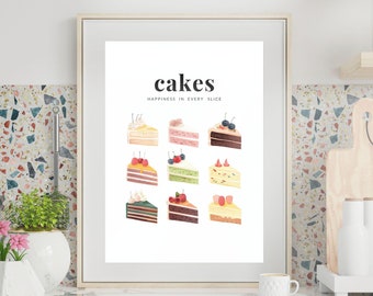 Trendy Cake Print | Dessert Wall Art Printable | Afternoon Tea Print | Cake Digital Wall Art |  Modern Kitchen Wall Decor | Cake Art Poster