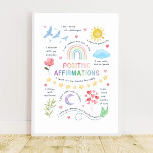 Positive Affirmations Wall Art Poster, Daily Affirmations Printable Digital Download, Positive Daily Affirmation Mental Health Art Print