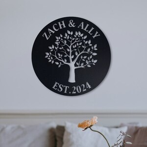 Arte de parede de metal personalizada, decoração de parede com nome de família personalizado, cabide de porta com placa de metal exclusivo, presente para ela e ele