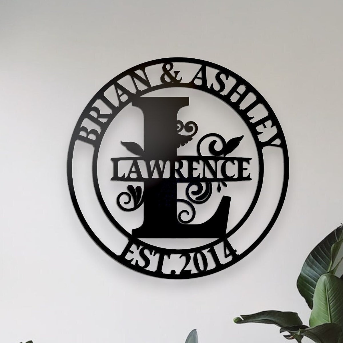 Custom Last Name Sign, Personalized Metal Wall Art, Custom Family Name Sign, Metal Initial Door Hanger, Wedding Gift, Established Leafy Sign - Etsy