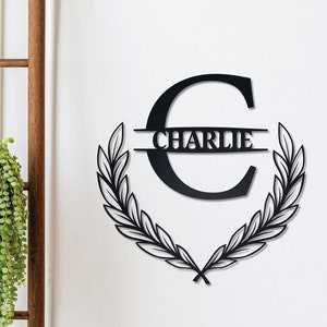 Arte de metal com nome de família personalizado, sinal de monograma de metal, corte sob encomenda, decoração de parede, presente de inauguração, sinal de metal com monograma de casamento