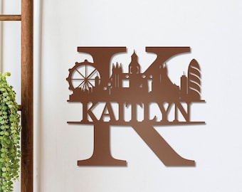 Personalisierte London Skyline Metall Namensschild, Housewarming Geschenk