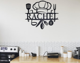 Custom Metal Chef Kitchen Sign, Personalized Wall Art