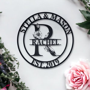Letrero de metal con nombre de familia personalizado, letrero con apellido, letreros de metal personalizados, regalo de decoración de pared para inauguración de la casa, decoración de boda de metal, regalo de aniversario