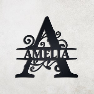 Sinal de nome de metal com monograma personalizado, opções de cores, presente para ela, mãe, pai, presente de decoração de casa