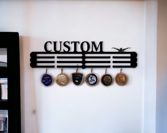 Custom Name Medal Hanger, Medal Holder Custom Text, Medal Hanger,Award Display, Medal Rack 12 Rungs for Medals & Ribbons,Personalized Hanger