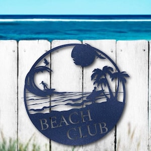 Decoración personalizada de la playa de metal, letrero de metal de la casa del lago, letrero de la casa de la playa de verano, arte de metal náutico personalizado, decoración de la pared de la playa del atardecer