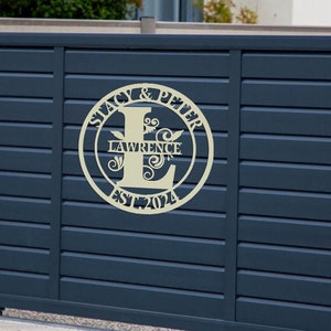 Placa de metal com sobrenome personalizado, arte de parede de metal personalizada, placa de nome de família personalizada, presente de inauguração de casa, cabide de porta, presente para casal