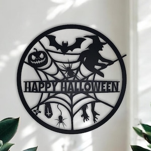 Arte de parede de metal feliz dia das bruxas, decorações externas personalizadas de dia das bruxas, placa de bruxa, placas assustadoras de dia das bruxas, presente de dia das bruxas