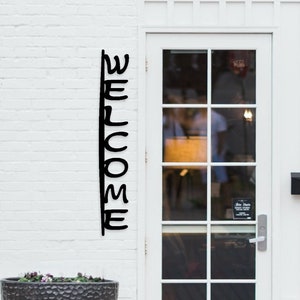 Vertical Welcome Metal Sign for Front Porch - Retro Front Door Decor - Custom Metal Wall Art - Vintage Style Welcome Sign