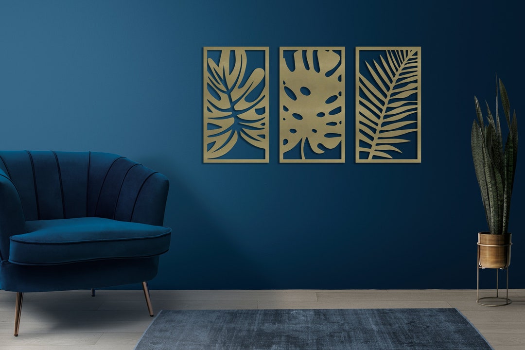 Gold Metal Leaf Wall Art, Tropical Botanical Decor, Set of 3 - Etsy