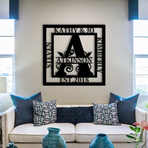 Placa de metal moderna com nome de família - Decoração de parede de metal personalizada - Placa de metal elegante com nome de família personalizada - Decoração de parede personalizada
