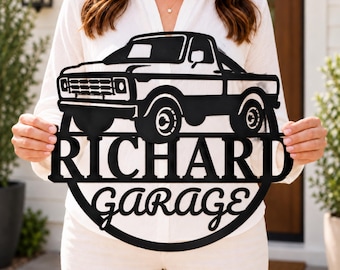Personalized Garage Sign, Custom Truck Metal Wall Art, Dad Garage Decor, Vintage Pickup Gift
