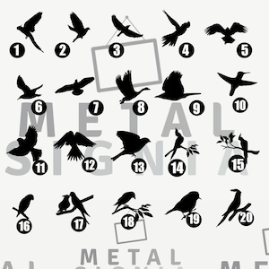 Arte de parede de metal com pássaros, decoração minimalista de parede de metal, arte de parede de metal estilosa para casa, diferentes estilos de pássaros, opções de cores