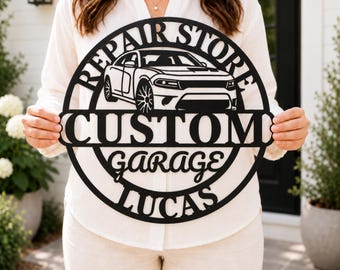 Personalized Garage Sign, Custom Car Metal Art, Auto Repair Shop Decor, Mechanic Gift, Workshop