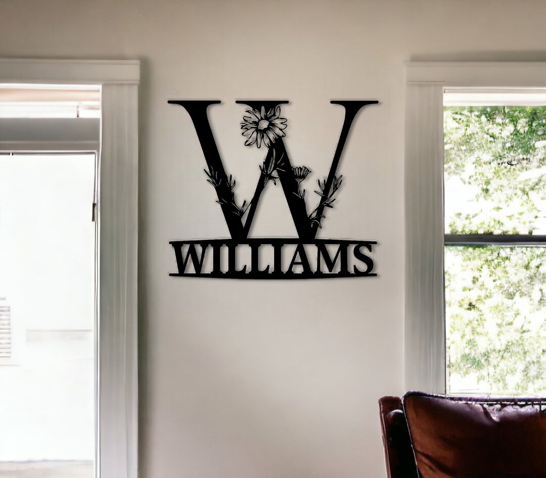 Custom Metal Monogram Sign, Floral Last Name Wall Decor - Etsy Australia