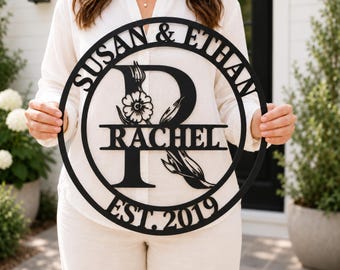 Personalized Family Monogram Sign, Custom Last Name Metal Wall Art, Wedding Anniversary Housewarming Gift