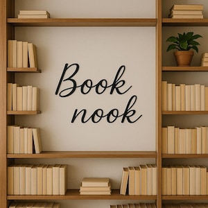 Palavra de metal personalizada para canto de livros, placa de metal para canto de livros, presente perfeito para amantes de livros, seu texto personalizado, placa de metal com script, presente de inauguração de casa