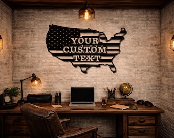 Custom US Flag Metal Sign, American Map Wall Art, 4th of July Decor