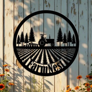 Placa de fazenda de metal personalizada, placa de celeiro de fazenda, texto de nome personalizado, presente de fazendeiro, decoração de trator de fazenda, placa de fazenda grande, logotipo disponível