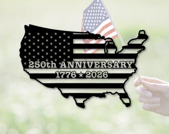 USA Map Metal Wall Art, 250th Anniversary Sign, Patriotic Decor, American Flag Design