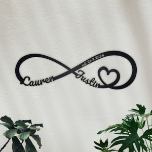 Sinal de metal infinito personalizado, sinal de infinito estabelecido em metal, presente de casamento, sinal de monograma de metal, presente de inauguração, cabide de porta