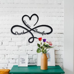Placa de metal com símbolo de amor eterno, presente para o Dia das Mães, placa de coração infinito personalizada, presente de aniversário para pais, noivos, namoradas, esposas e mães