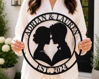 Custom Photo Silhouette Metal Wall Art, Couple Deco, Wedding Sign, Anniversary Gift