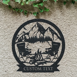 Arte de parede de metal para acampamento personalizada, placa de fogueira, placa de acampamento, decoração de trailer, placa de fogueira, placa de metal, decoração personalizada para acampamento ao ar livre