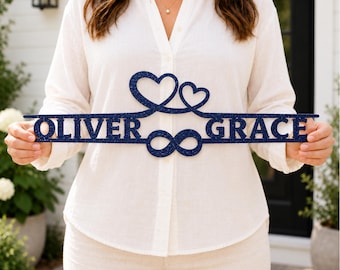 Personalized Metal Name Sign, Custom Couple Art, Infinity Heart Metal Wall Decor, Nursery
