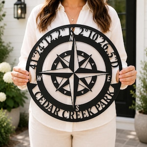 Custom Compass Metal Wall Art, GPS Coordinates Sign