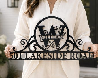 Elegante targa in metallo personalizzata con indirizzo - Decorazione resistente per esterni, con nome e indirizzo personalizzati e di stile.