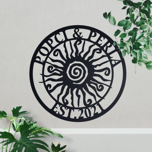 Arte de parede de metal Wacky Sun personalizada, arte de metal personalizada Sun, placa de nome, decoração de jardim, decoração de parede externa, presente para pais, presente de Natal