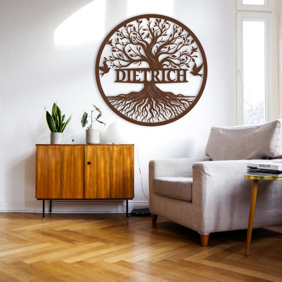 Custom Tree of Life Metal Wall Art Personalized Family Name Sign Modern ...