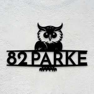 Custom Owl Metal Address Sign - Personalized Modern House Number Plaque, Unique Outdoor Wall Decor