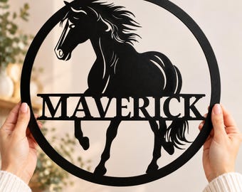 Custom Horse Name Sign, Personalized Stable Metal Art, Equestrian Barn Decor, Christmas Gift for Horse Lovers