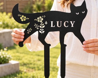 Personalized Cat Garden Stake, Custom Cat Memorial Sign, Metal Pet Grave Marker, Cat Name Yard Sign, Outdoor Cat Memorial Gift