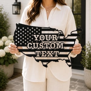 US Flag Metal Sign with Custom Text, American Map Wall Art, 4th of July