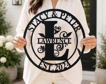 Personalized Family Monogram Sign, Custom Last Name Metal Wall Art, Wedding Anniversary Housewarming Gifts