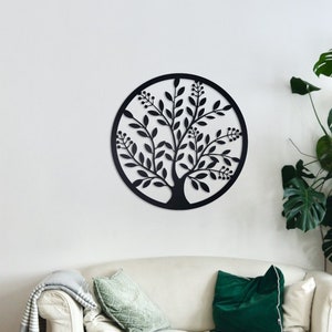 Elegante arte de pared de metal, letrero de metal de árbol, colgador de puerta de metal, regalo de boda, letrero frondoso, regalo de inauguración de la casa