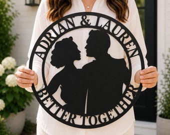 Couple Metal Sign, Custom Photo Silhouette Metal Wall Art, Wedding, Anniversary Gift