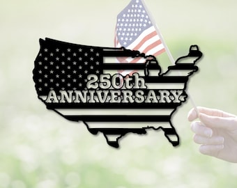 USA Metal Sign, American Flag Map Wall Decor, 250th Anniversary Gift Idea
