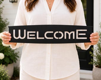 Welcome Metal Sign, Modern Entryway Decor, Front Door Wall Art, Porch Accent, Housewarming Gift