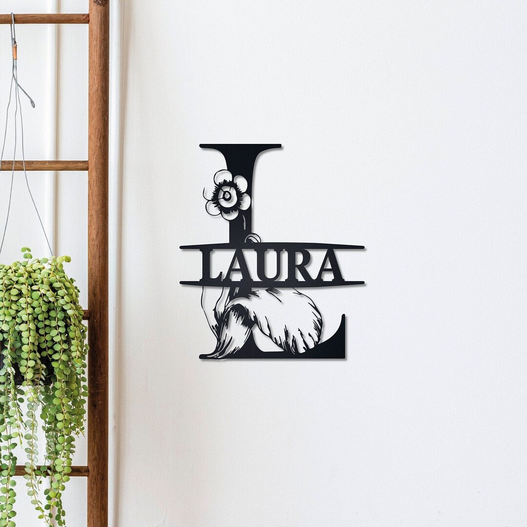 Floral Initial Metal Wall Art, Custom Monogram Sign - Etsy