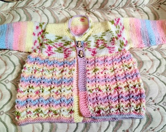 Baby girls cardigan, newborn jacket, hand knitted, special gift, baby shower, new baby, matinee coat
