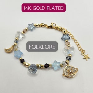 Folklorian Taylor Friendship Bracelet for Eras Tour: Moon & Saturn Charm in 14K Gold Jewelry Gift